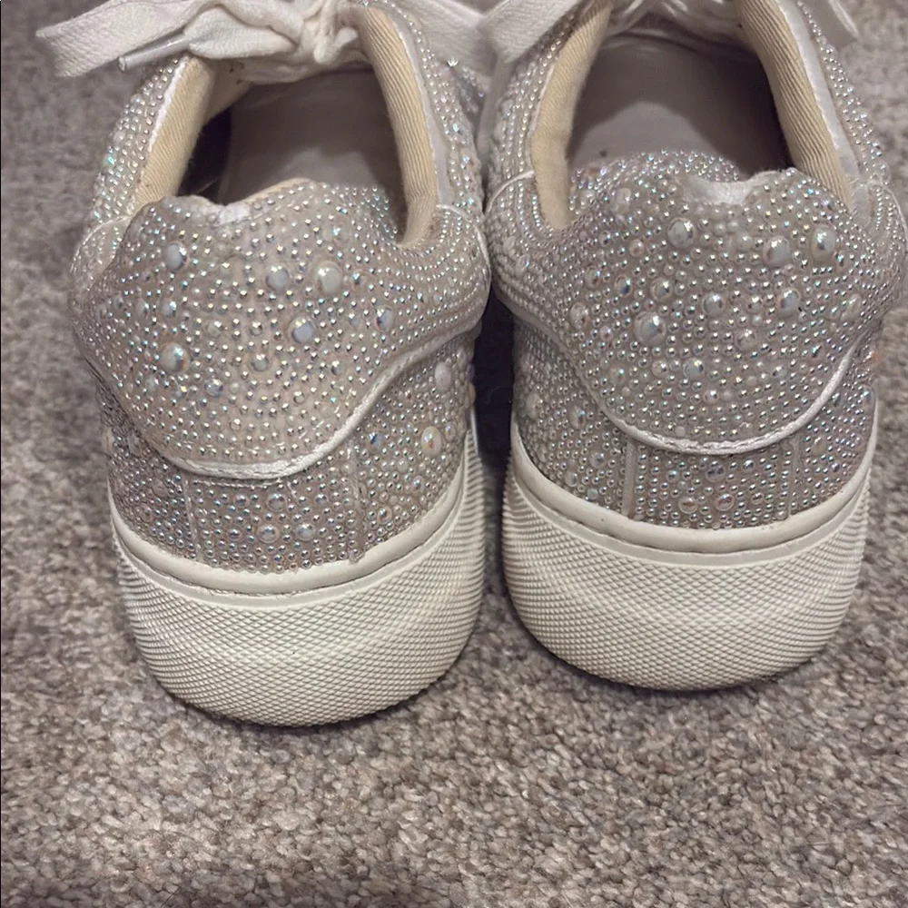 Betsey Johnson White Sneakers with Glittery Upper and Padded Tongue - Picture 3 of 6